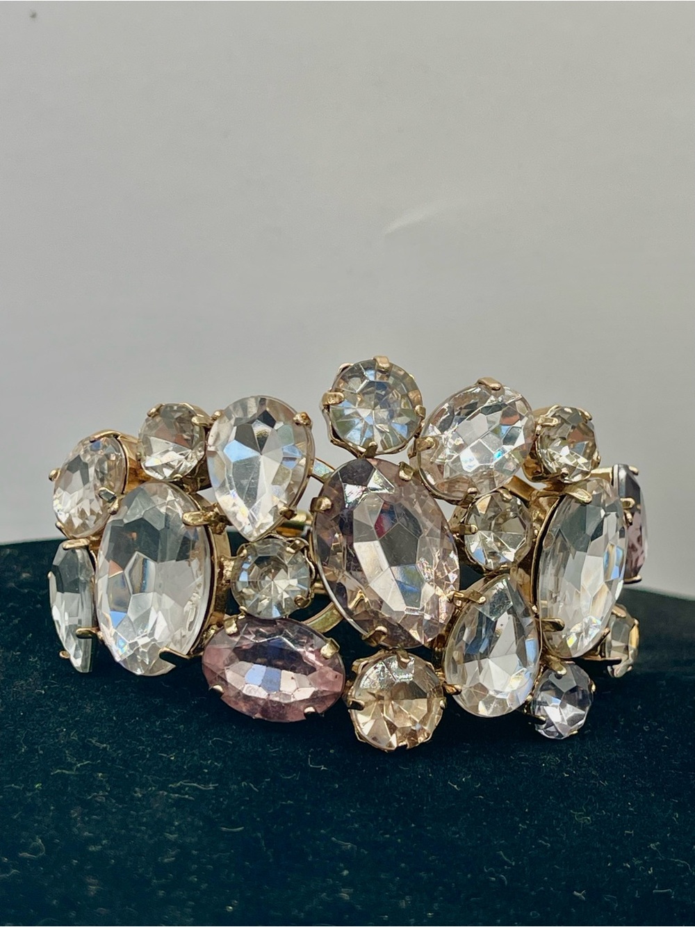 Vintage gold tone glass designer clamper designer bracelet. Statement bracelet.